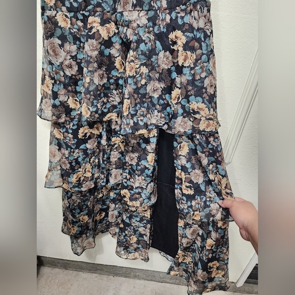 Lulus Sweeping Sensation Black Floral Print Organza Pleated Maxi Dress S Wedding - Picture 9 of 10